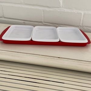 retro/vintage starplast red and white plastic serving appetizer outdoor  tray